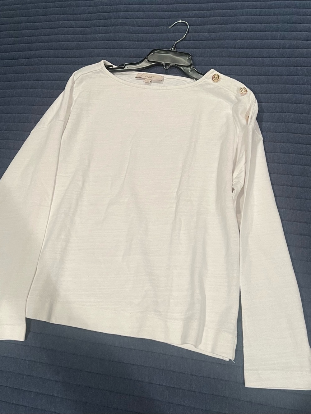 LOFT White Long Sleeve Button-Shoulder Tee
